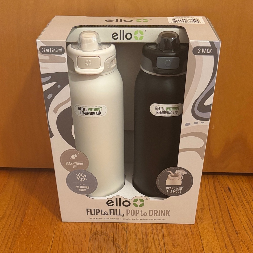 Ello White and Black Insulated Water Bottle Set